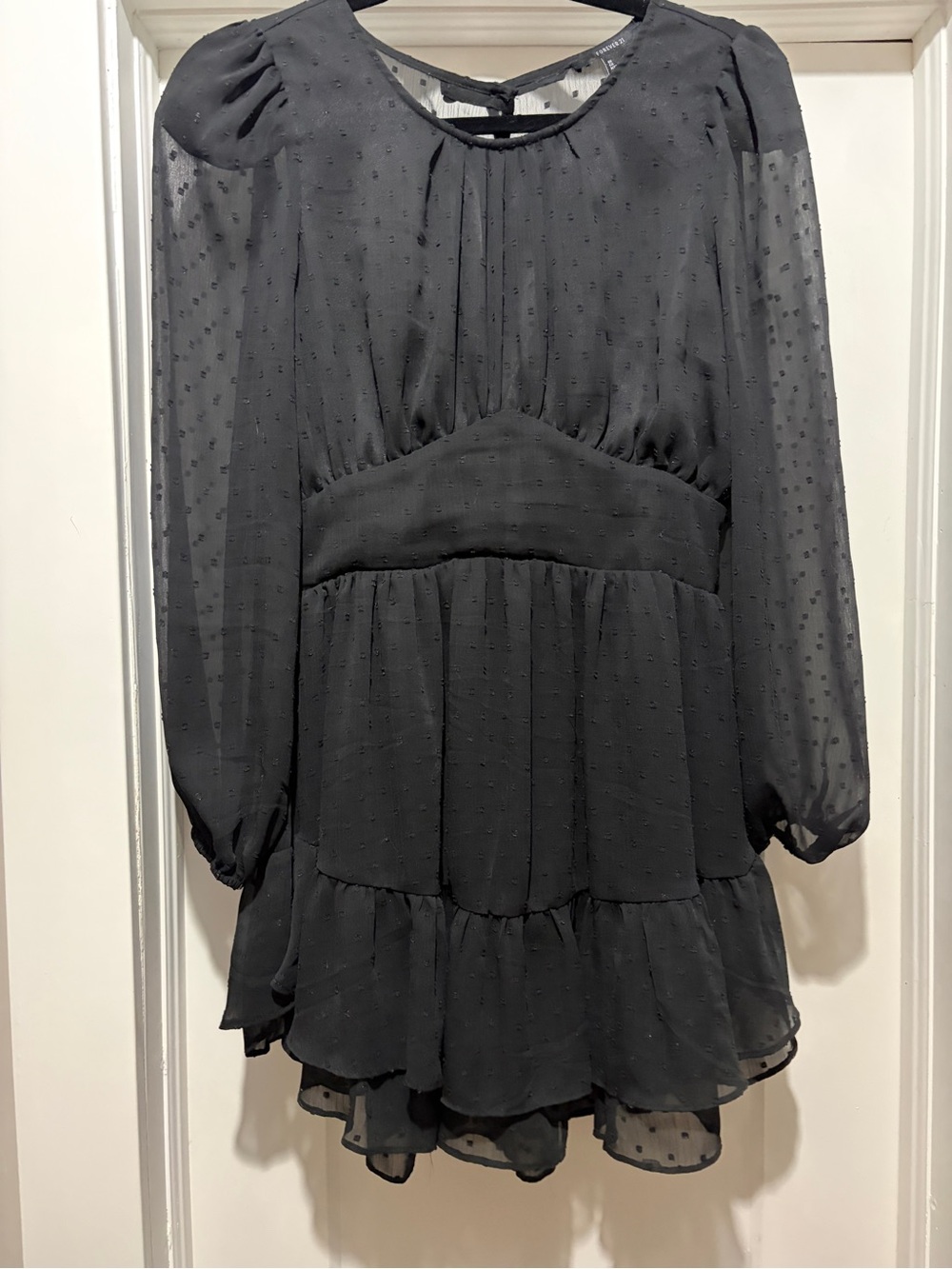 Forever 21 Black Swiss Dot Long Sleeve Mini Dress